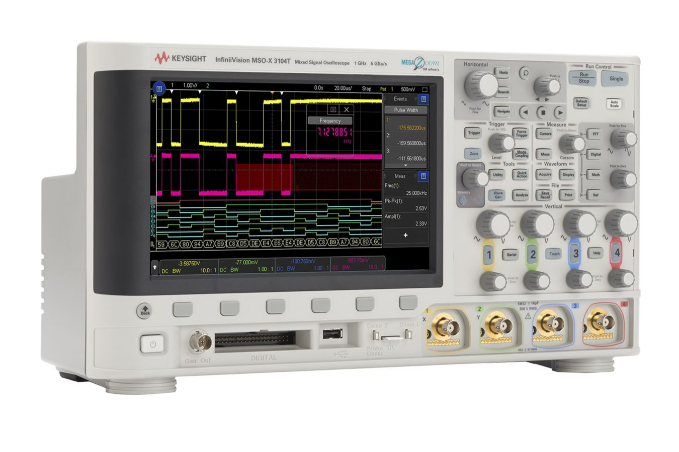 KEYSIGHT MSOX3104T 示波器：1 GHz，4 个模拟通道和 16 个数字通道