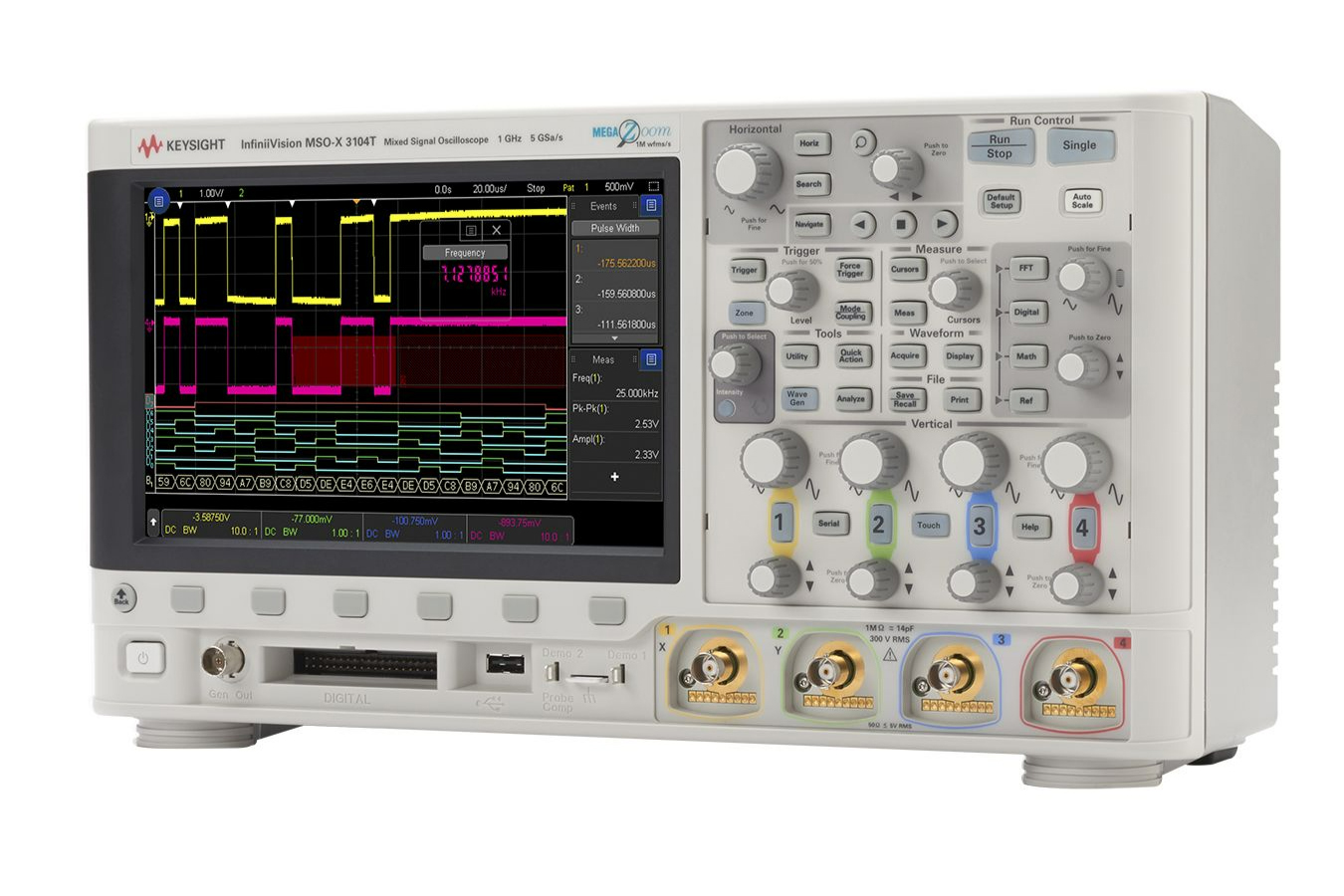 KEYSIGHT MSOX3104T 示波器：1 GHz，4 个模拟通道和 16 个数字通道