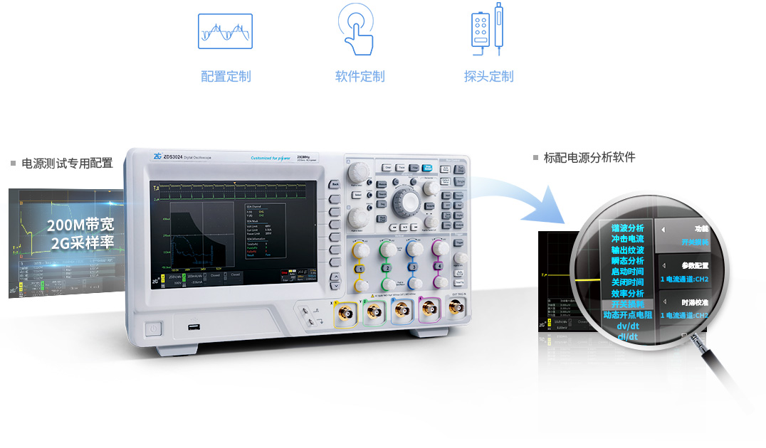 致远电子 ZDS3024 电源测试定制版示波器